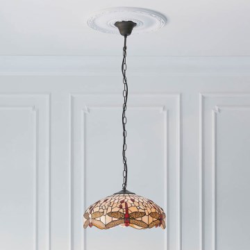 Endon 70824 - Tiffany DRAGONFLY lysekrone på kæde 3xE27/60W/230V Ø 41 cm