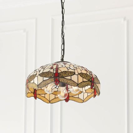 Endon 70824 - Tiffany DRAGONFLY lysekrone på kæde 3xE27/60W/230V Ø 41 cm