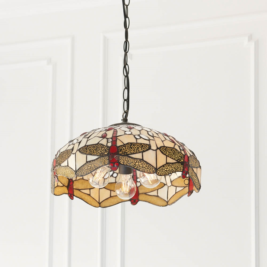 Endon 70824 - Tiffany DRAGONFLY lysekrone på kæde 3xE27/60W/230V Ø 41 cm
