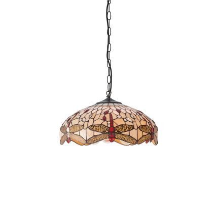 Endon 70824 - Tiffany DRAGONFLY lysekrone på kæde 3xE27/60W/230V Ø 41 cm