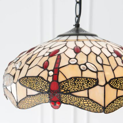 Endon 70824 - Tiffany DRAGONFLY lysekrone på kæde 3xE27/60W/230V Ø 41 cm