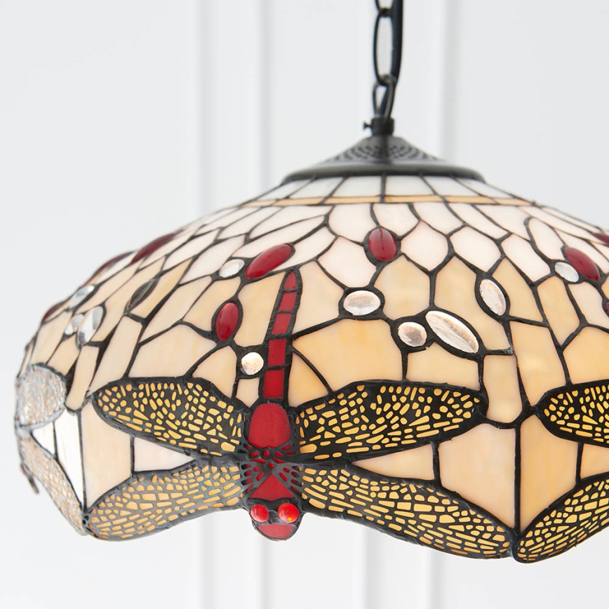 Endon 70824 - Tiffany DRAGONFLY lysekrone på kæde 3xE27/60W/230V Ø 41 cm
