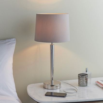 Endon 72175 - Bordlampe med USB-port SYON 1xE14/40W/230V blank krom/beige