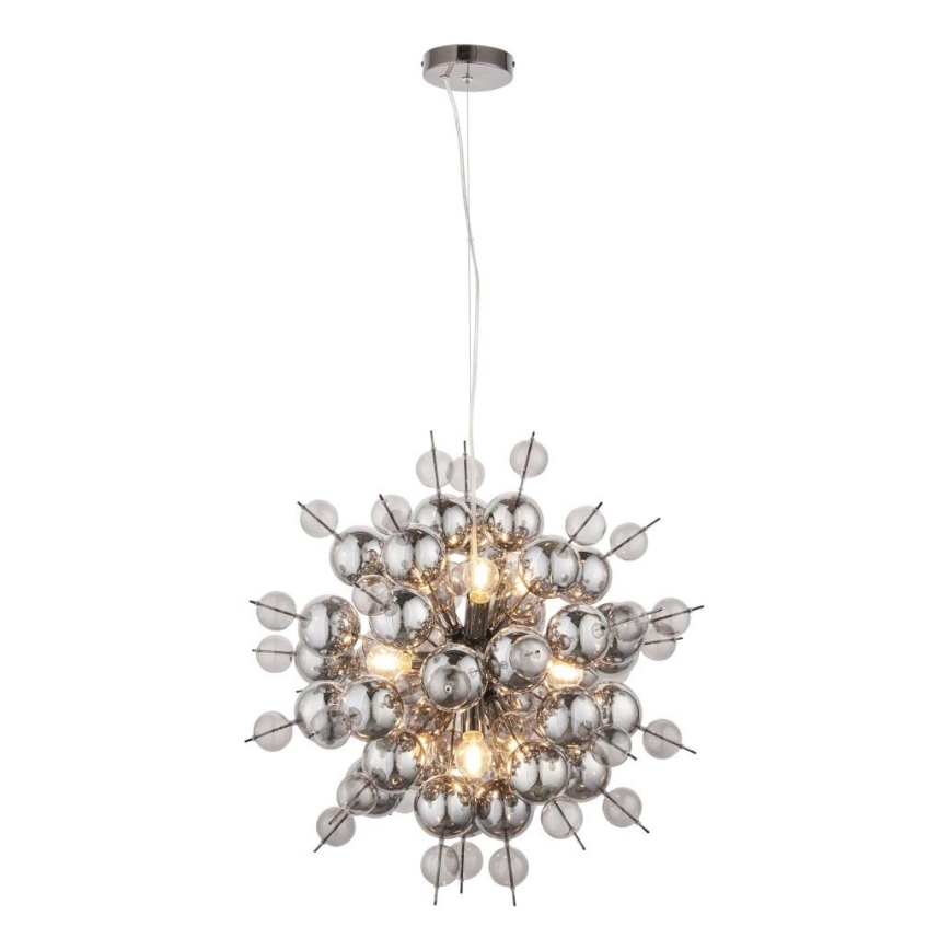 Endon 81583 - Pendel på kabel JOULES 9xE14/7W/230V blank krom/røget glas
