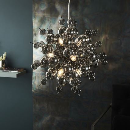 Endon 81583 - Pendel på kabel JOULES 9xE14/7W/230V blank krom/røget glas