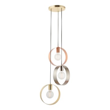 Endon 81922 - Pendel HOOP med wireophæng 3xE27/40W/230V guld/kobber/mat krom
