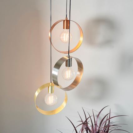 Endon 81922 - Pendel HOOP med wireophæng 3xE27/40W/230V guld/kobber/mat krom
