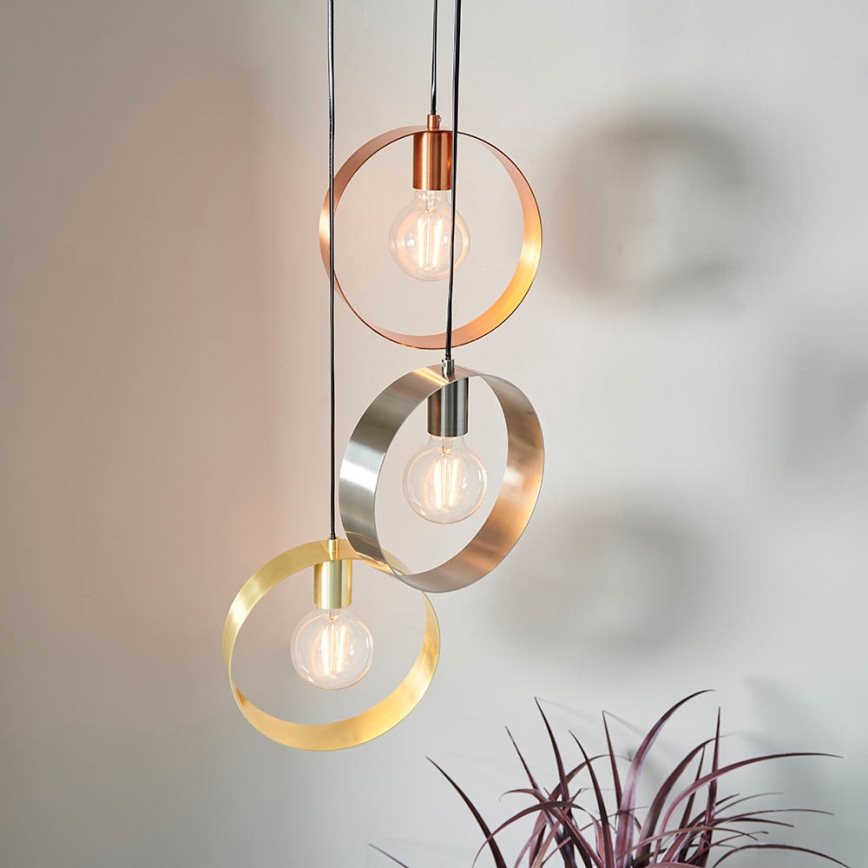 Endon 81922 - Pendel HOOP med wireophæng 3xE27/40W/230V guld/kobber/mat krom