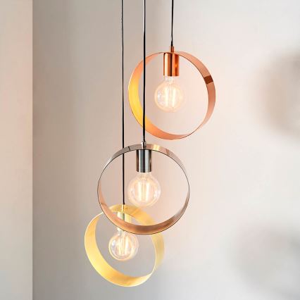 Endon 81922 - Pendel HOOP med wireophæng 3xE27/40W/230V guld/kobber/mat krom