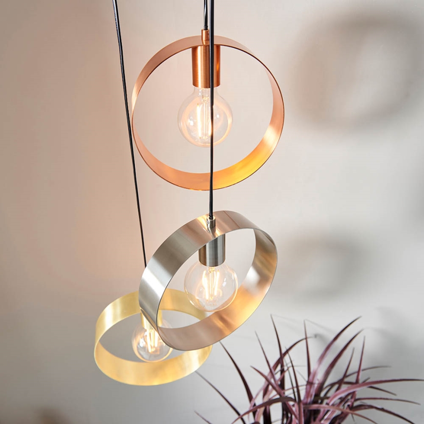Endon 81922 - Pendel HOOP med wireophæng 3xE27/40W/230V guld/kobber/mat krom