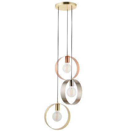 Endon 81922 - Pendel HOOP med wireophæng 3xE27/40W/230V guld/kobber/mat krom