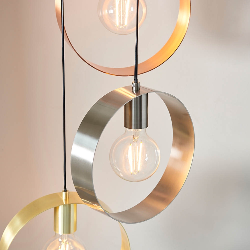 Endon 81922 - Pendel HOOP med wireophæng 3xE27/40W/230V guld/kobber/mat krom