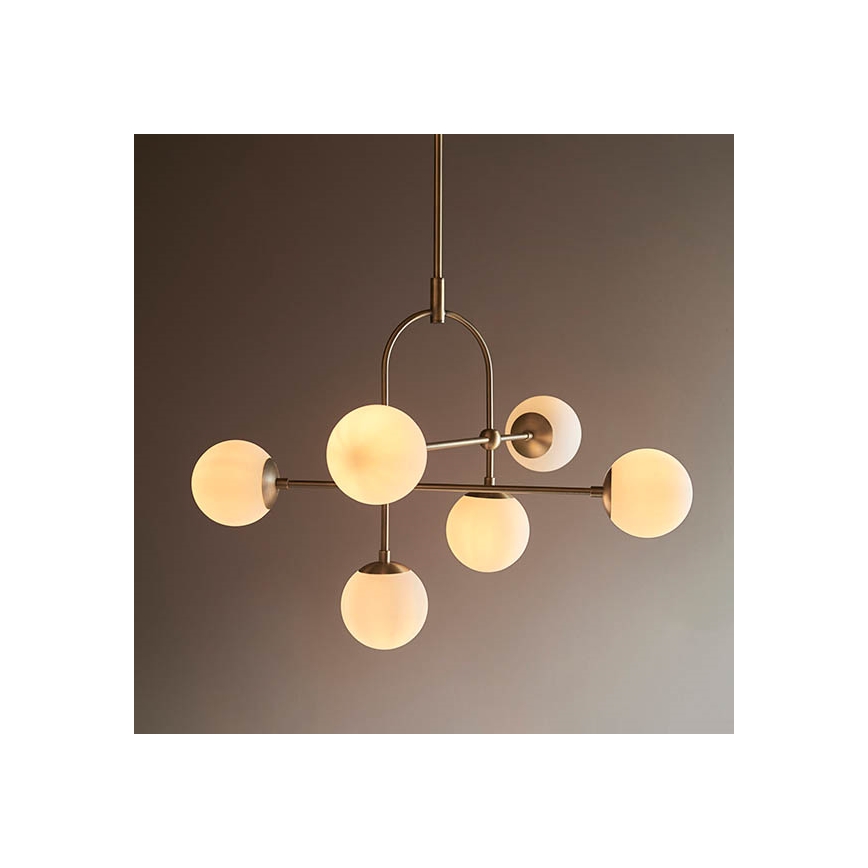 Endon 90842 - Lysekrone på stang 6xE14/7W/230V messing/hvid