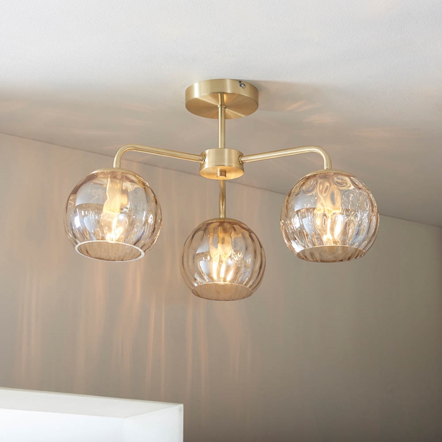 Endon 91968 - Overflademonteret loftlampe DIMPLE 3xE14/25W/230V guldfarvet/røget beige