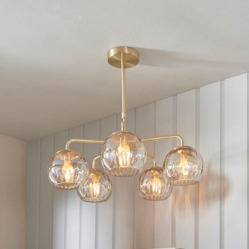 Endon 91969 - DIMPLE lysekrone på stang 5xE14/25W/230V guld