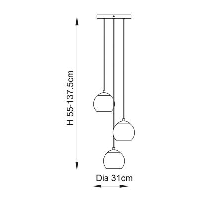 Endon 91971 - Pendel på kabel DIMPLE 3xE14/25W/230V guld/røget beige