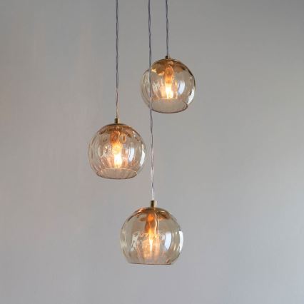 Endon 91971 - Pendel på kabel DIMPLE 3xE14/7W/230V guld/røget beige