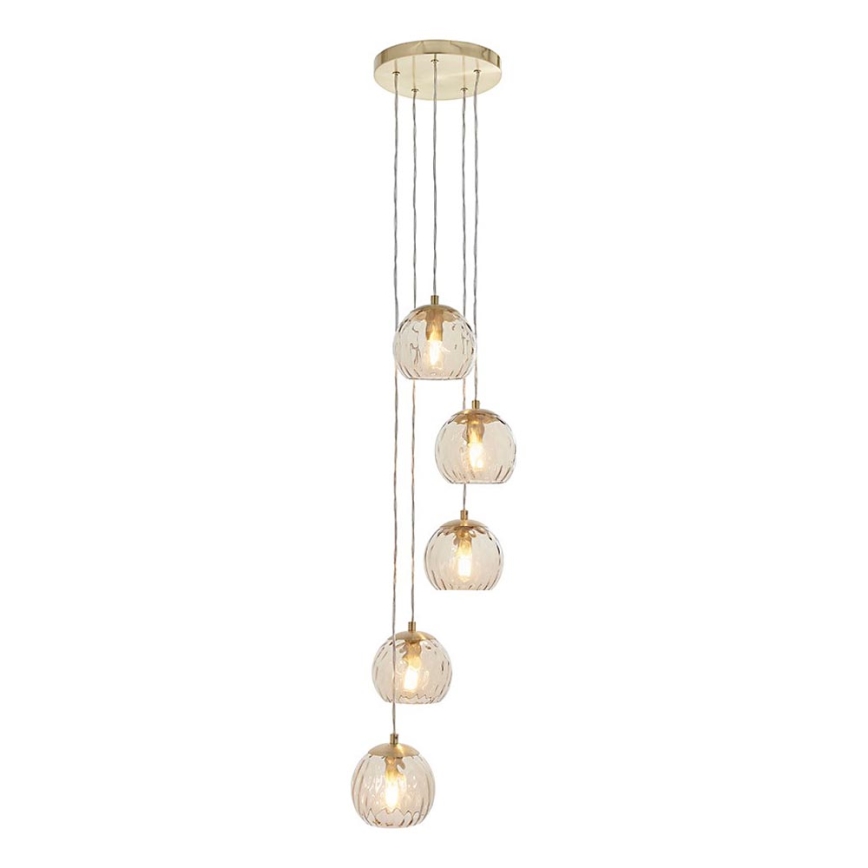 Endon 91972 - Pendel på ledning DIMPLE 5xE14/7W/230V guld/røget beige
