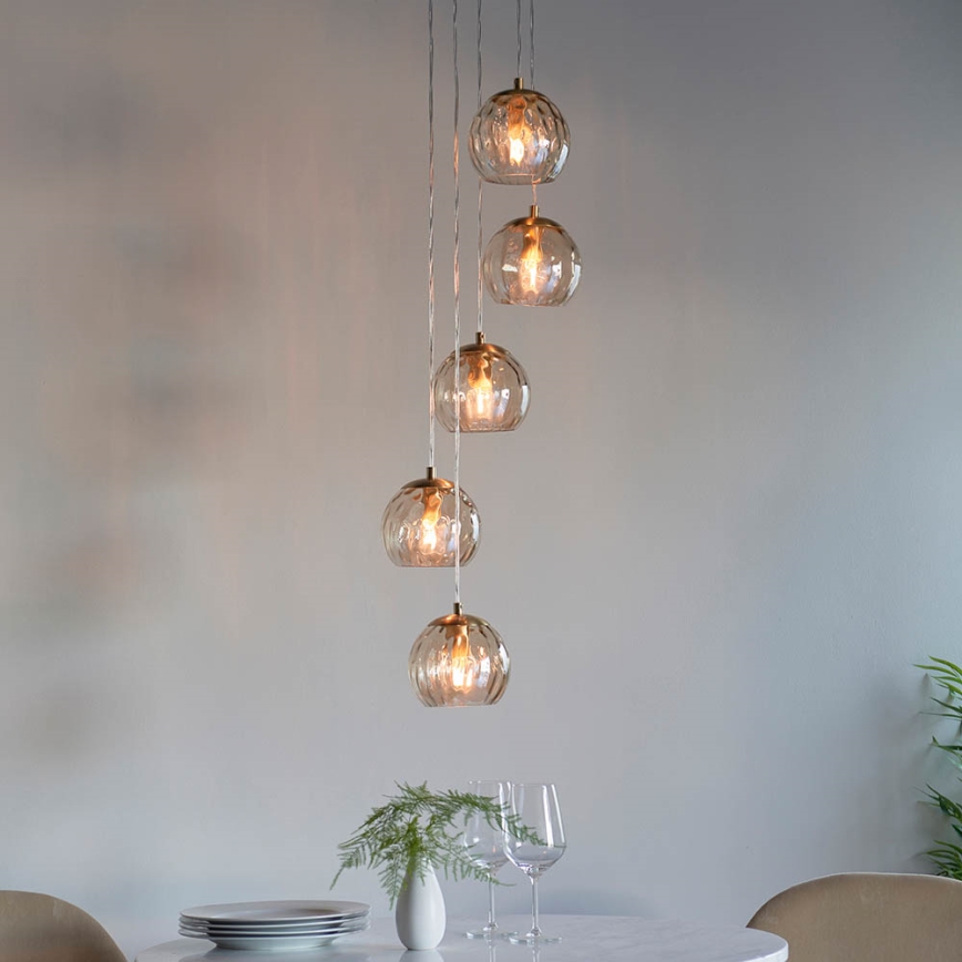 Endon 91972 - Pendel på ledning DIMPLE 5xE14/7W/230V guld/røget beige