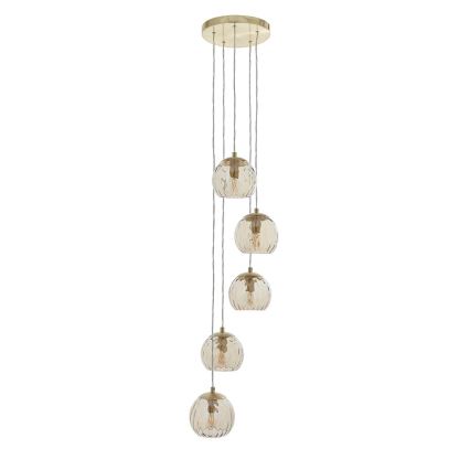 Endon 91972 - Pendel på ledning DIMPLE 5xE14/7W/230V guld/røget beige