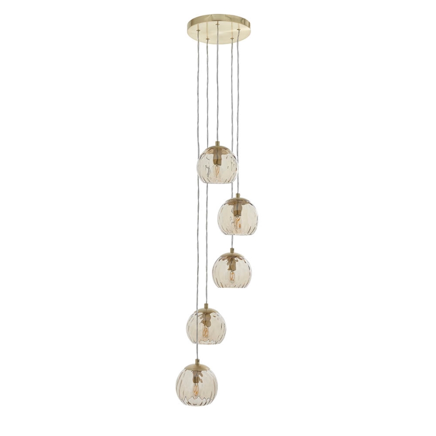 Endon 91972 - Pendel på ledning DIMPLE 5xE14/7W/230V guld/røget beige