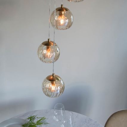 Endon 91972 - Pendel på ledning DIMPLE 5xE14/7W/230V guld/røget beige