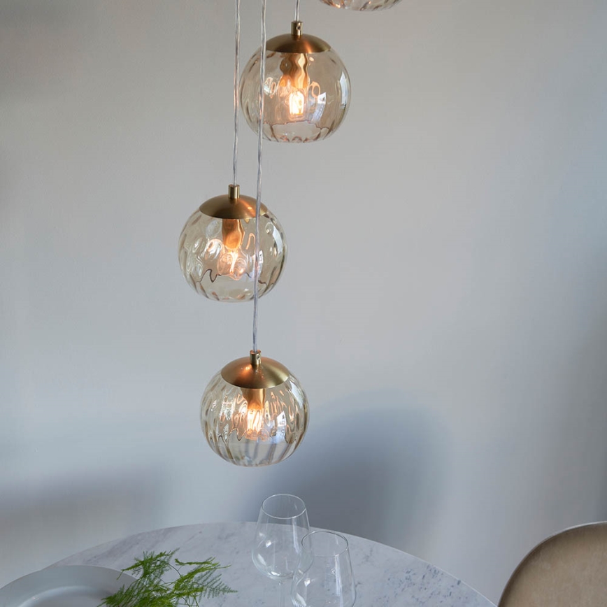 Endon 91972 - Pendel på ledning DIMPLE 5xE14/7W/230V guld/røget beige