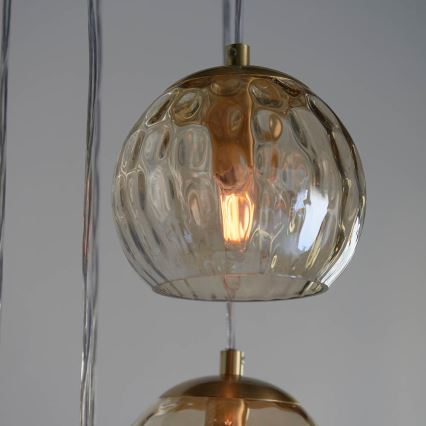 Endon 91972 - Pendel på ledning DIMPLE 5xE14/7W/230V guld/røget beige