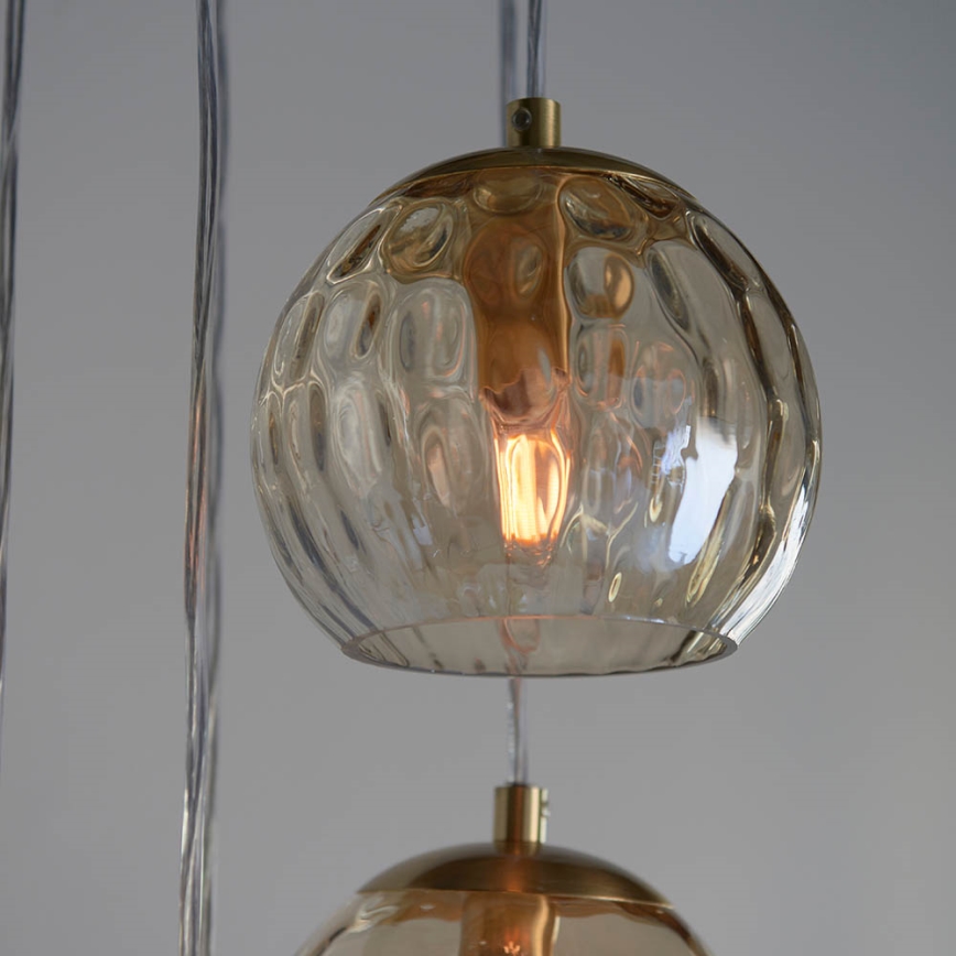 Endon 91972 - Pendel på ledning DIMPLE 5xE14/7W/230V guld/røget beige