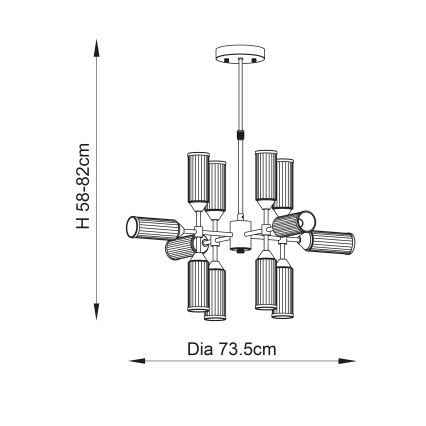 Endon 92214 - TOUR stangpendel 12xG9/3W/230V messing