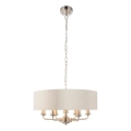 Endon 94357 - Lysekrone med kæde HIGHCLERE 6xE14/40W/230V Ø 55 cm beige/mat krom