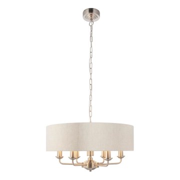 Endon 94357 - Lysekrone med kæde HIGHCLERE 6xE14/40W/230V Ø 55 cm beige/mat krom