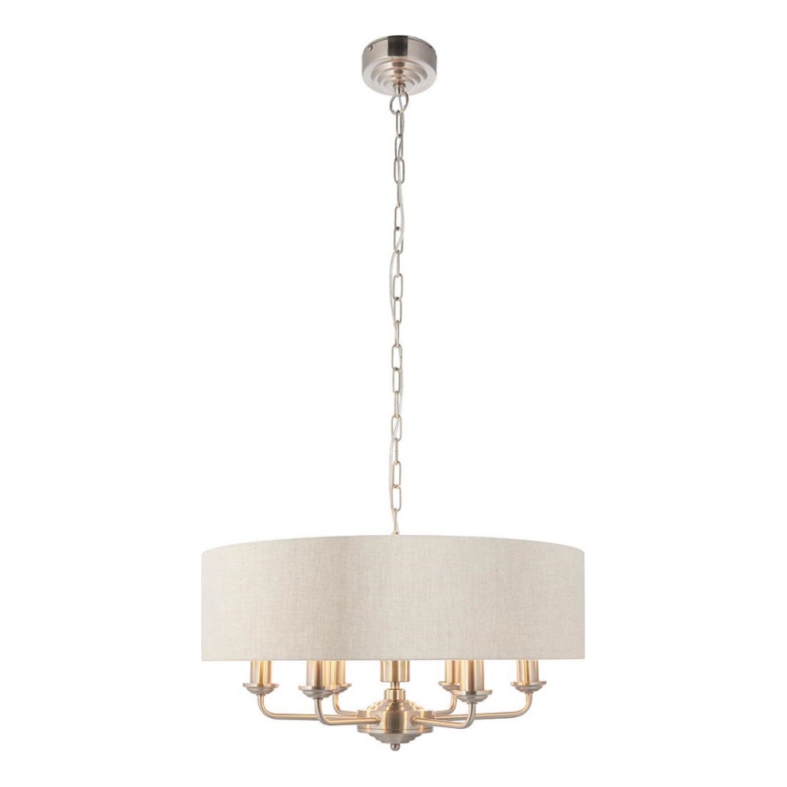 Endon 94357 - Lysekrone med kæde HIGHCLERE 6xE14/40W/230V Ø 55 cm beige/mat krom