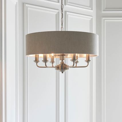 Endon 94357 - Lysekrone med kæde HIGHCLERE 6xE14/40W/230V Ø 55 cm beige/mat krom