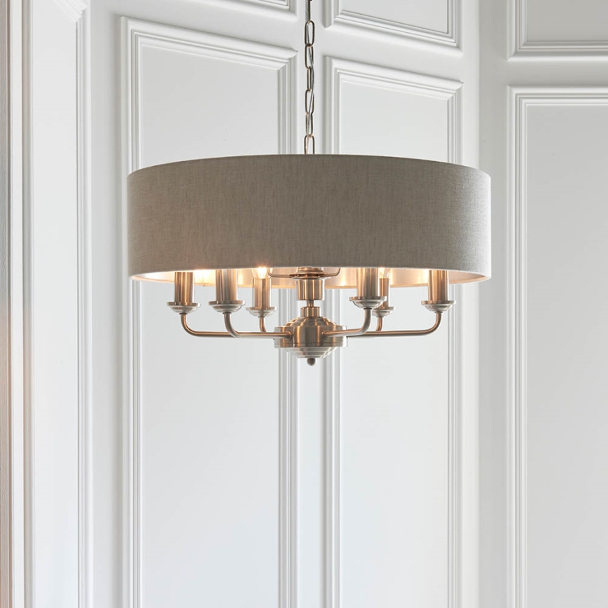 Endon 94357 - Lysekrone med kæde HIGHCLERE 6xE14/40W/230V Ø 55 cm beige/mat krom