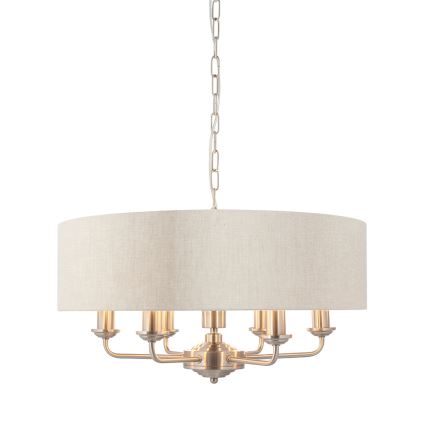 Endon 94357 - Lysekrone med kæde HIGHCLERE 6xE14/40W/230V Ø 55 cm beige/mat krom