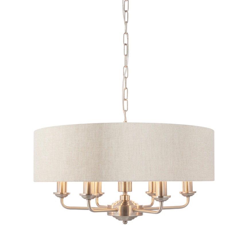 Endon 94357 - Lysekrone med kæde HIGHCLERE 6xE14/40W/230V Ø 55 cm beige/mat krom