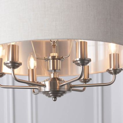 Endon 94357 - Lysekrone med kæde HIGHCLERE 6xE14/40W/230V Ø 55 cm beige/mat krom