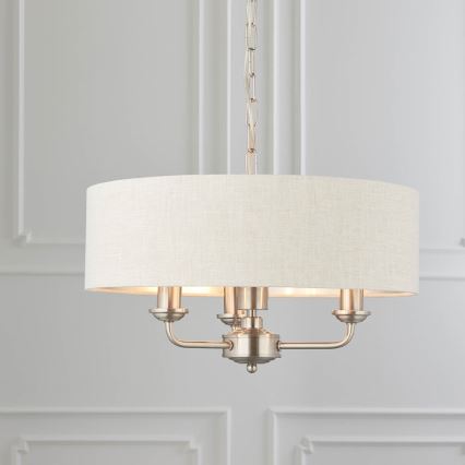 Endon 94361 - Pendel med kædeophæng HIGHCLERE 3xE14/40W/230V beige/mat krom