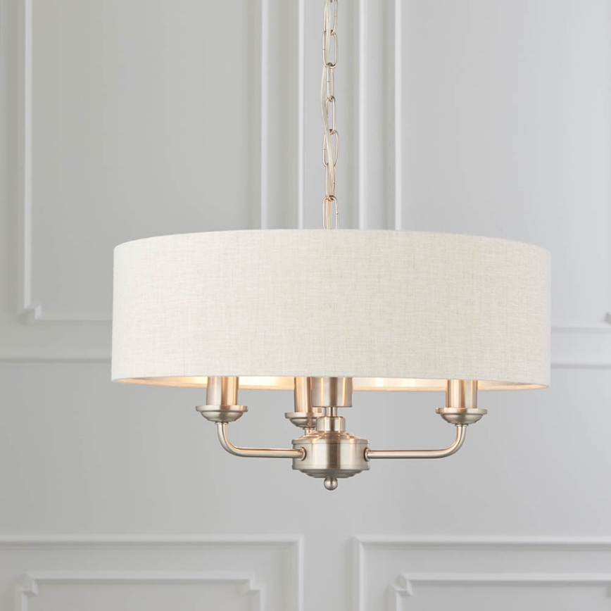 Endon 94361 - Pendel med kædeophæng HIGHCLERE 3xE14/40W/230V beige/mat krom