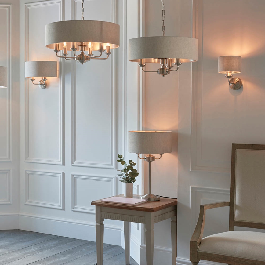 Endon 94361 - Pendel med kædeophæng HIGHCLERE 3xE14/40W/230V beige/mat krom
