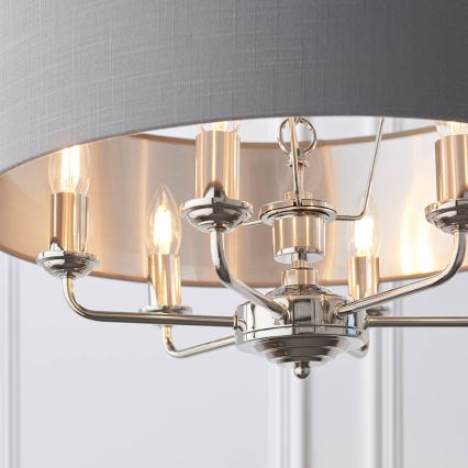 Endon 94373 - Pendel med kædeophæng HIGHCLERE 6xE14/40W/230V grå/skinnende krom