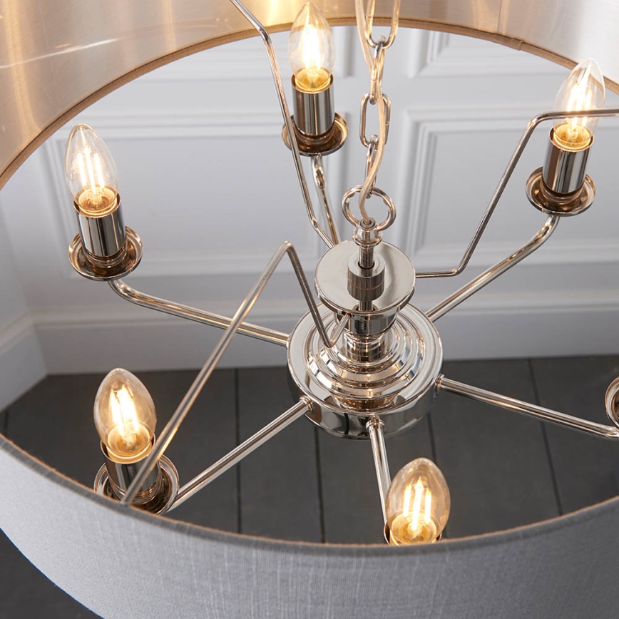 Endon 94373 - Pendel med kædeophæng HIGHCLERE 6xE14/40W/230V grå/skinnende krom