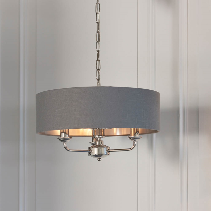 Endon 94377 - Pendel med kædeophæng HIGHCLERE 3xE14/40W/230V grå/skinnende krom