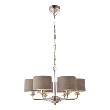 Endon 94381 - Pendel med kædeophæng HIGHCLERE 6xE14/28W/230V grå/skinnende krom