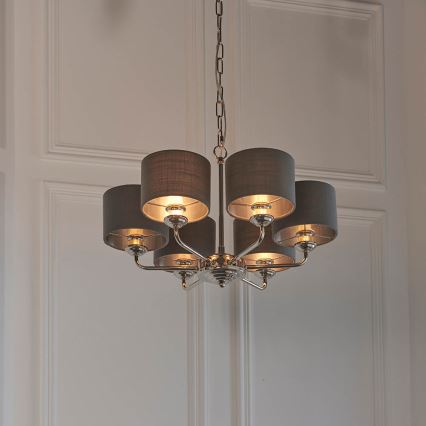 Endon 94381 - Pendel med kædeophæng HIGHCLERE 6xE14/28W/230V grå/skinnende krom