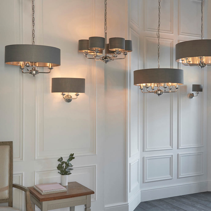 Endon 94381 - Pendel med kædeophæng HIGHCLERE 6xE14/28W/230V grå/skinnende krom
