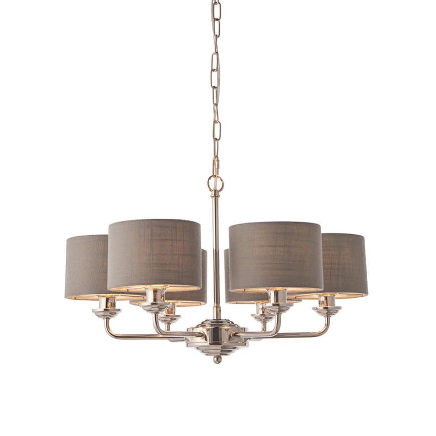 Endon 94381 - Pendel med kædeophæng HIGHCLERE 6xE14/28W/230V grå/skinnende krom