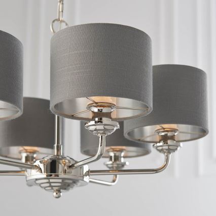Endon 94381 - Pendel med kædeophæng HIGHCLERE 6xE14/28W/230V grå/skinnende krom
