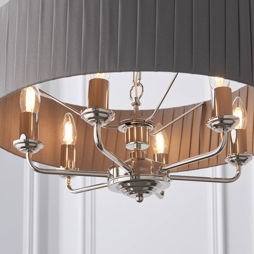 Endon 94397 - Pendel med kædeophæng HIGHCLERE 6xE14/40W/230V grå/skinnende krom